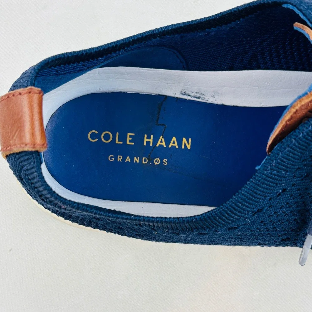 Cole Haan‎ Original Grand OS Wingtip Oxford Mens 10 Navy Blue Knit Upper Lace Up